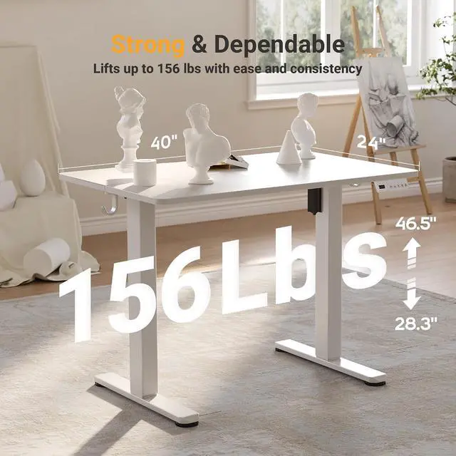 Alt view image 3 of 7 - 40 x 24 Inch White Electric Standing Desk