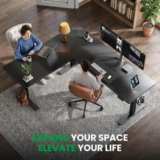 Alt view image 2 of 7 - 63x55 Inch L-Shaped Standing Desk with Charging Station Corner Desk