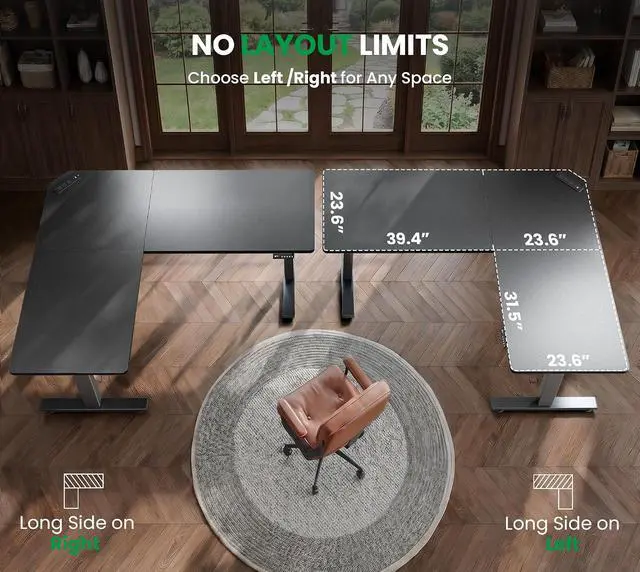 Alt view image 7 of 7 - 63x55 Inch L-Shaped Standing Desk with Charging Station Corner Desk