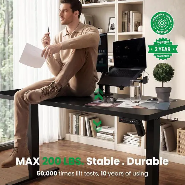 Alt view image 4 of 7 - Electric Standing Desk Adjustable - 48 x 24 Inch Sit Stand up Desk with Cable Management - 3 Memory Preset Adjustable Height Table