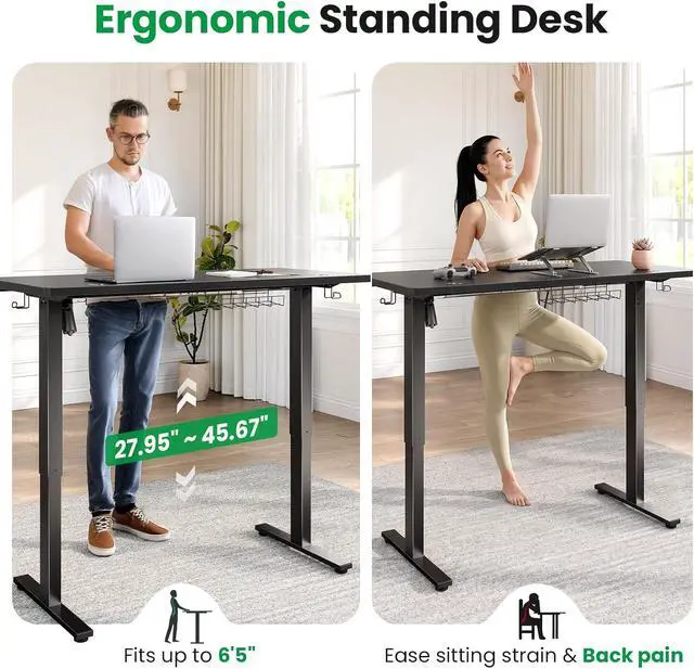 Alt view image 5 of 7 - Electric Standing Desk Adjustable - 48 x 24 Inch Sit Stand up Desk with Cable Management - 3 Memory Preset Adjustable Height Table