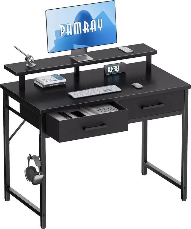 Main image of 32 Inch Small Computer Desk with Monitor Stand and 2 Drawers