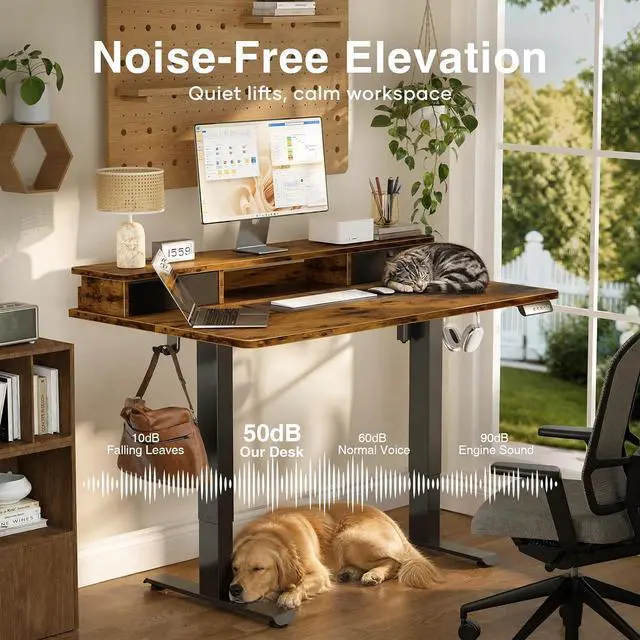 Alt view image 7 of 7 - Veken 47x28 in Electric Standing Desk with Drawers, Adjustable Table, Brown
