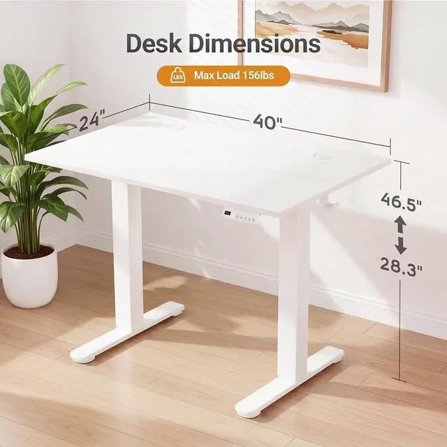 Alt view image 3 of 7 - 40 x 24 Inch White Electric Standing Desk