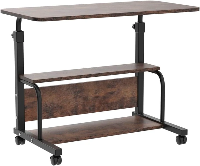Alt view image 4 of 7 - Portable Rolling Desk on Wheels Adjustable Height Desks for Small Spaces, 32" Computer Desk Drafting Tables with Storage Shelves for Home Office Rustic