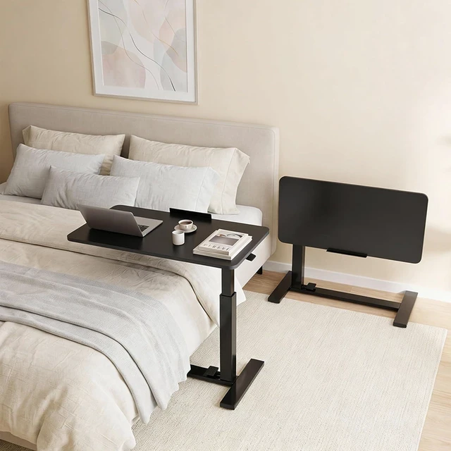 Alt view image 2 of 7 - Standing Desk on Wheels Height Adjustable Computer Cart with Pneumatic Lift, Rolling Table, Portable Workstation for Bed, Sofa, Hospital or Office Black