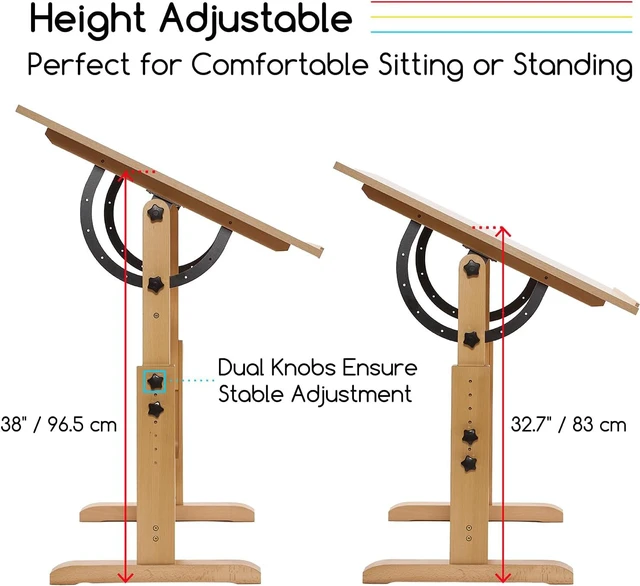 Alt view image 6 of 7 - Extra-Large Wood Drafting Table: 42" x 30" Artist Drawing Table Desk - Painting Table with Adjustable Height & Angle - Art Table for Adults with Pencil Ledge for Sketching, Writing, Natural