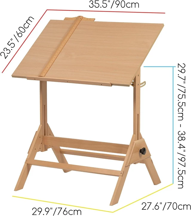Alt view image 3 of 6 - Wood Drafting Table & Stool Set,Artist Stool and Craft Table with Adjustable Height,Tiltable Tabletop for Artwork, Graphic Design, Reading, Writing