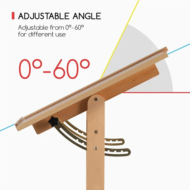 Alt view image 4 of 6 - Wood Drafting Table & Stool Set,Artist Stool and Craft Table with Adjustable Height,Tiltable Tabletop for Artwork, Graphic Design, Reading, Writing