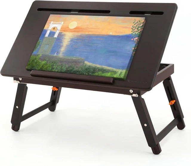 Main image of Drawing Table Foldable Drafting Desk with Adjustable Height & Angle Bamboo Drawing Board Easel with Tablet and Phone Slots for Painting, Drafting, Writing, Reading