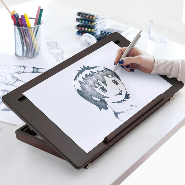 Alt view image 2 of 7 - Drawing Table Foldable Drafting Desk with Adjustable Height & Angle Bamboo Drawing Board Easel with Tablet and Phone Slots for Painting, Drafting, Writing, Reading