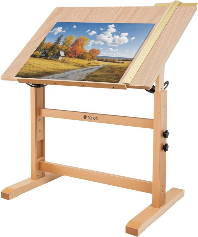 Main image of Wood Drafting Table - Adjustable Height, 35.5"x23.5" Plan Table for Construction with Tiltable Surface, Rustic Architect Table & Blue Print Tables for Drawing, Writing, Graphic Design