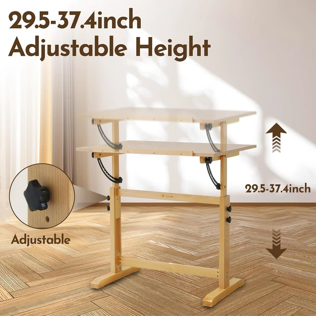 Alt view image 6 of 7 - Wood Drafting Table - Adjustable Height, 35.5"x23.5" Plan Table for Construction with Tiltable Surface, Rustic Architect Table & Blue Print Tables for Drawing, Writing, Graphic Design