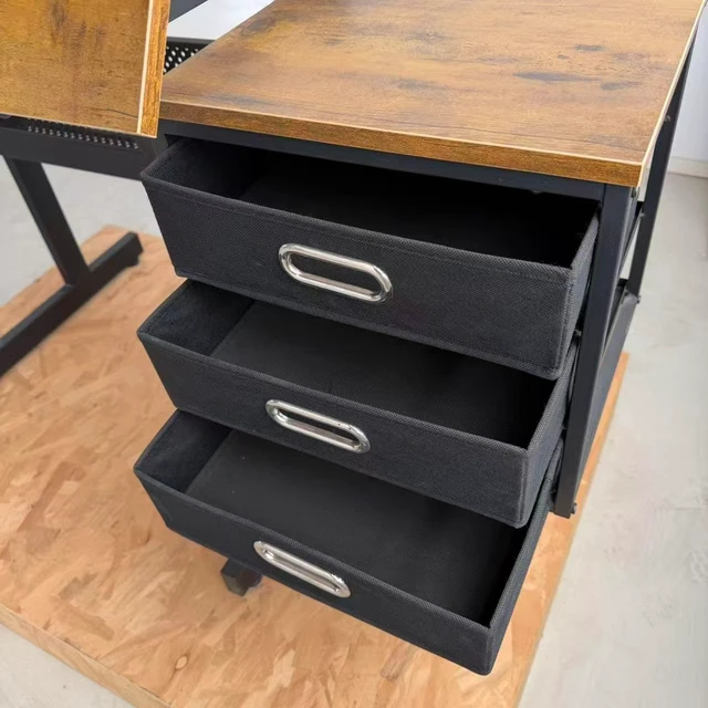 Alt view image 6 of 7 - Wood Adjustable Drafting Table with Stool & 3 Drawers, Tilting Art Desk for Drawing & Crafting, Multi-Functional Study & Office Desk