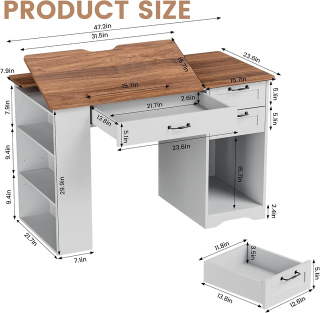 Alt view image 3 of 7 - Drafting Table with Storage Cabinet & Drawers, Adjustable Drawing Table with Open Shelves, Craft Art Desk for Artists, Painters, Drawing, Crafting, Reading, Writing, Working