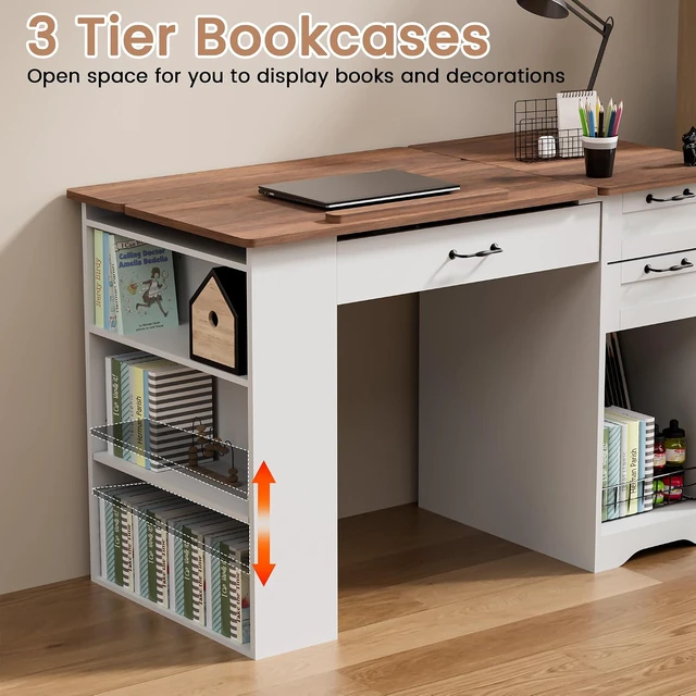 Alt view image 6 of 7 - Drafting Table with Storage Cabinet & Drawers, Adjustable Drawing Table with Open Shelves, Craft Art Desk for Artists, Painters, Drawing, Crafting, Reading, Writing, Working