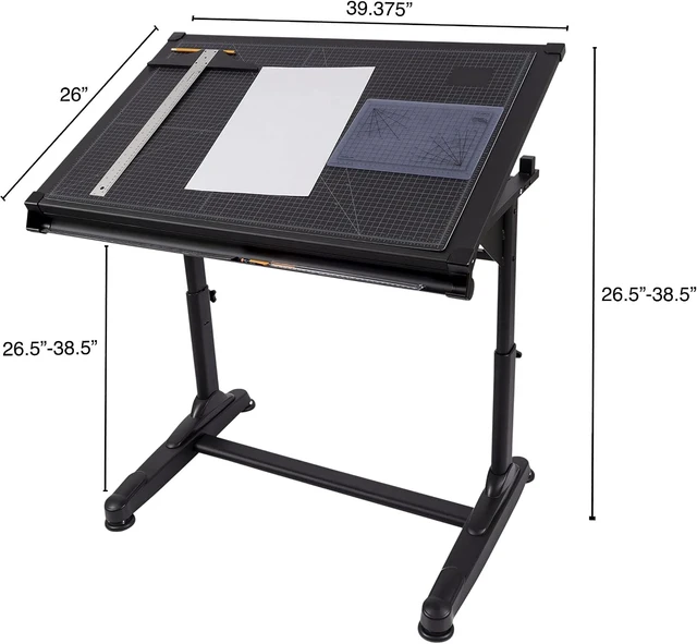 Alt view image 3 of 7 - Stand Up Desk Store Adjustable Height and Angle Drafting Table Drawing Desk with Large Surface (Black Frame/Black Top, 40" W X 26" D)