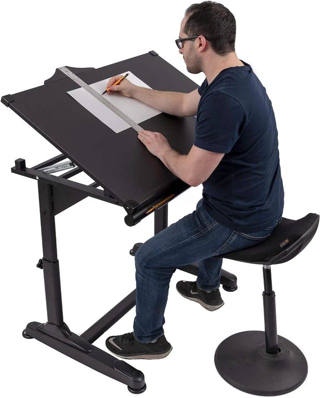 Alt view image 4 of 7 - Stand Up Desk Store Adjustable Height and Angle Drafting Table Drawing Desk with Large Surface (Black Frame/Black Top, 40" W X 26" D)