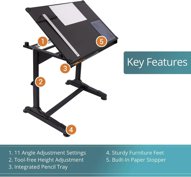 Alt view image 6 of 7 - Stand Up Desk Store Adjustable Height and Angle Drafting Table Drawing Desk with Large Surface (Black Frame/Black Top, 40" W X 26" D)