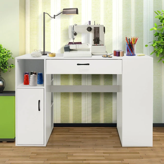 Alt view image 4 of 7 - Craft Table with Storage, Artwork Sewing Table 14 Large & Small Storage Compartments, 1 Sliding Drawer, 1 Cabinet with 2 Shelves, 36' Counter Height Drafting Writing Sewing Station Desk