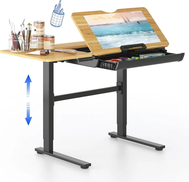 Main image of Electric Drafting Table Adjustable Height 47.2"x23.6" Standing Drawing Desk Extendable Top Craft Workstation w/Tilting Tabletop, Storage Drawer for Study, Office, Studio, Art, Adult & Kid