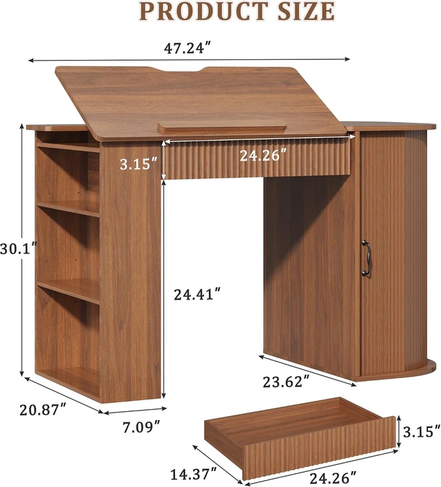 Alt view image 2 of 7 - Drafting Table with Storage Cabinet & Drawers, Adjustable Drawing Table with Open Shelves, Crafting Table Art Desk for Home Office, Reading, Writing, Crafting, Painting