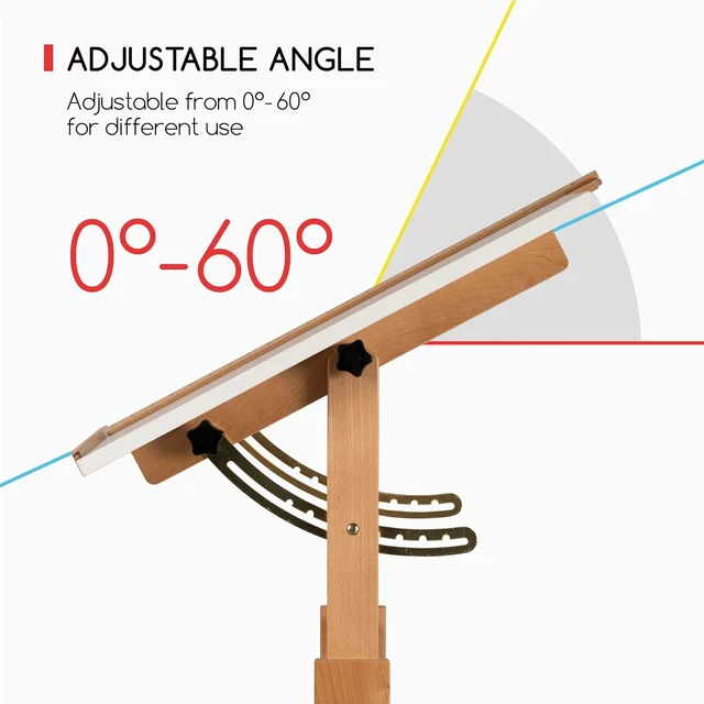 Alt view image 4 of 6 - White Adjustable Drafting Table: 35.5" x 23.5" Art Drawing Desk with Height Adjustment - Solid Beech Wood Craft Painting Table - Large Tilting Table for Adults Artists Writing Working