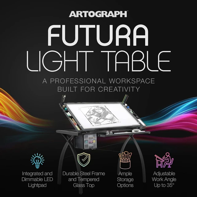 Alt view image 2 of 7 - Light Tracing Table for Artists with Storage and Adjustable Stand, Dimmable Night Glass Work Top