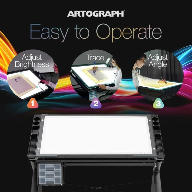 Alt view image 3 of 7 - Light Tracing Table for Artists with Storage and Adjustable Stand, Dimmable Night Glass Work Top