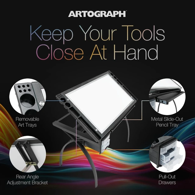 Alt view image 5 of 7 - Light Tracing Table for Artists with Storage and Adjustable Stand, Dimmable Night Glass Work Top