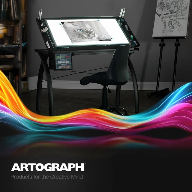 Alt view image 6 of 7 - Light Tracing Table for Artists with Storage and Adjustable Stand, Dimmable Night Glass Work Top