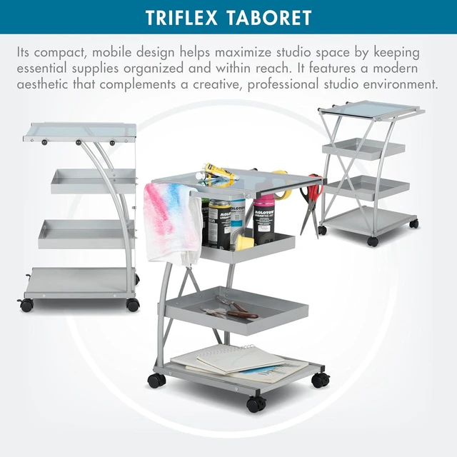 Alt view image 4 of 6 - Modern Triflex Mobile Storage Taboret for Arts and Crafts Silver 18.5" W x 16" D x 25.5" H