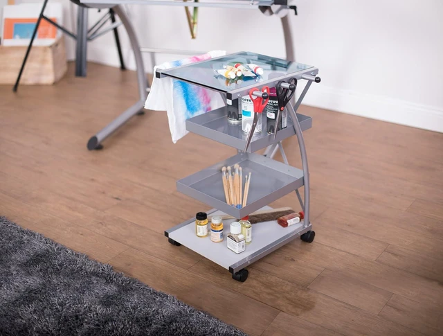 Alt view image 5 of 6 - Modern Triflex Mobile Storage Taboret for Arts and Crafts Silver 18.5" W x 16" D x 25.5" H