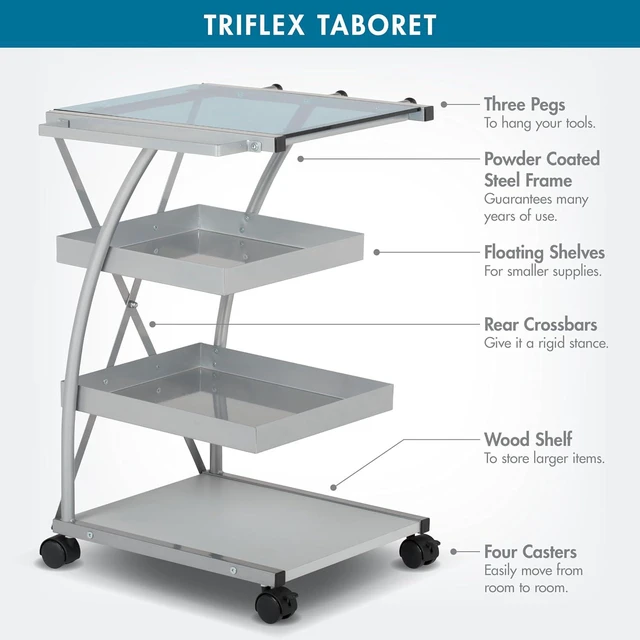 Alt view image 2 of 6 - Modern Triflex Mobile Storage Taboret for Arts and Crafts Silver 18.5" W x 16" D x 25.5" H