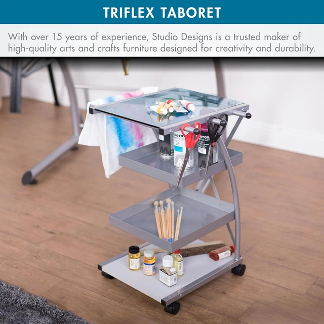 Alt view image 6 of 6 - Modern Triflex Mobile Storage Taboret for Arts and Crafts Silver 18.5" W x 16" D x 25.5" H