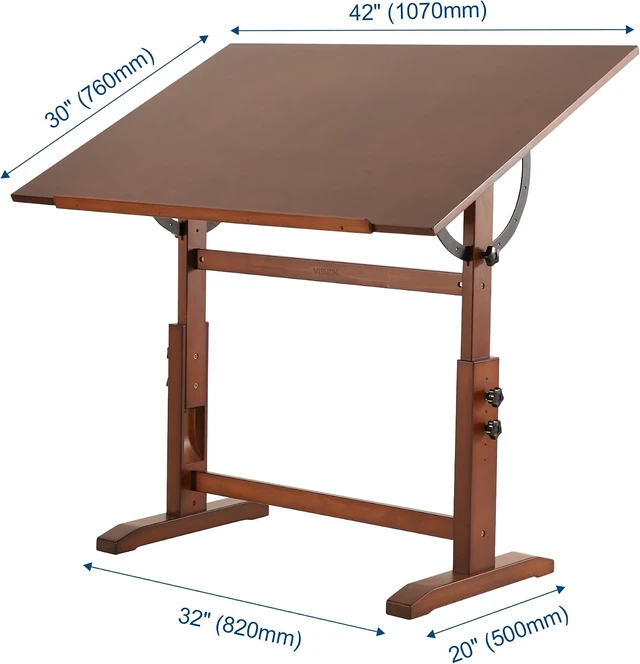 Alt view image 3 of 6 - Wood Drafting Table for Adults, 30" X 42" Extra-Large Drawing Table with Adjustable Height & Angle for Art Studio, Solid Pine Wood Artist Desk for Drawing, Drafting, Writing, Reading