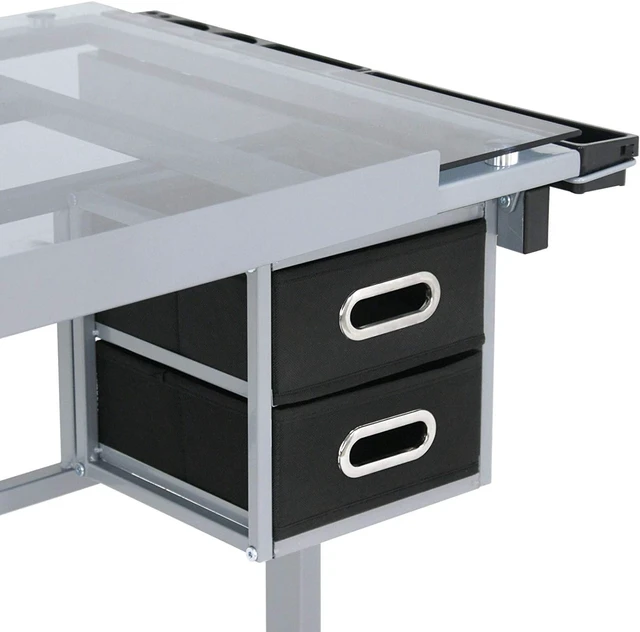 Alt view image 7 of 7 - Adjustable Drafting Table Drawing Desk Art Craft Station Drafting Desk Glass Tabletop w/2 Slide Drawers and Wheels for Drawing, Sketching, Reading, Painting Home Office