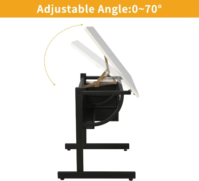 Alt view image 4 of 7 - Drafting Table with Storage, Adjustable Art Desk & Art Table with Stool, 0-75° Tilting Top, 3 Drawers for Diamond Painting, Architecture, Animation, Office (Adults & Teens) (White)