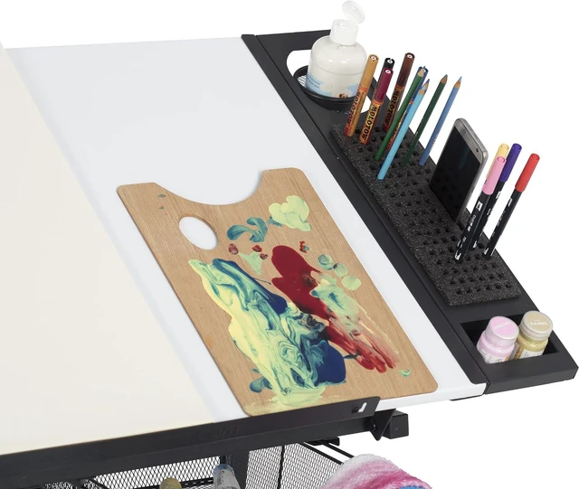 Alt view image 7 of 7 - Drafting Table with Stool, Height Adjustable Desk with Tilt Top, Charcoal / White