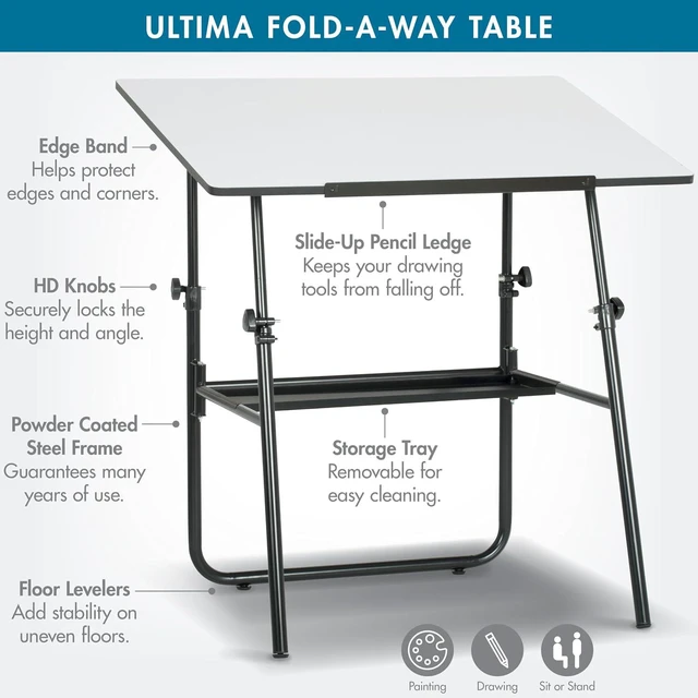 Alt view image 3 of 7 - Studio Designs 19652 Ultima Fold A Way Table, Black