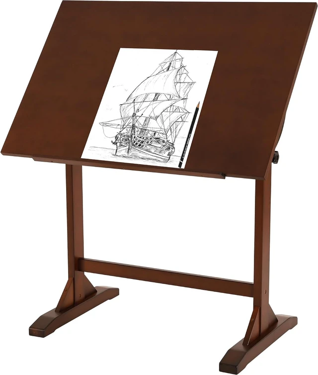 Main image of Wood Drafting Table for Adults, 24' x 35" Drawing Table with Adjustable Angle for Art Studio, 34" Height Solid Pine Wood Artist Desk for Drawing, Drafting, Writing, Reading, Sketching