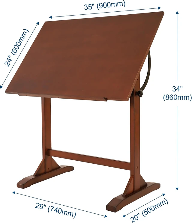 Alt view image 3 of 5 - Wood Drafting Table for Adults, 24' x 35" Drawing Table with Adjustable Angle for Art Studio, 34" Height Solid Pine Wood Artist Desk for Drawing, Drafting, Writing, Reading, Sketching