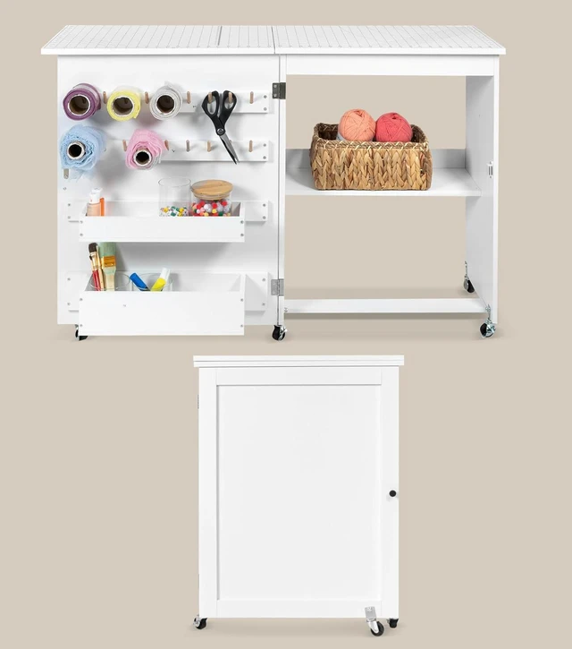 Main image of Sewing Table and Folding Craft Table with Storage for Adults - 46 inch Fold Out Grid Top Crafting Desk for Fabric Cutting, Quilting & Hobby