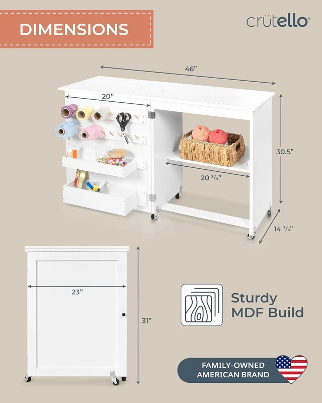 Alt view image 3 of 7 - Sewing Table and Folding Craft Table with Storage for Adults - 46 inch Fold Out Grid Top Crafting Desk for Fabric Cutting, Quilting & Hobby