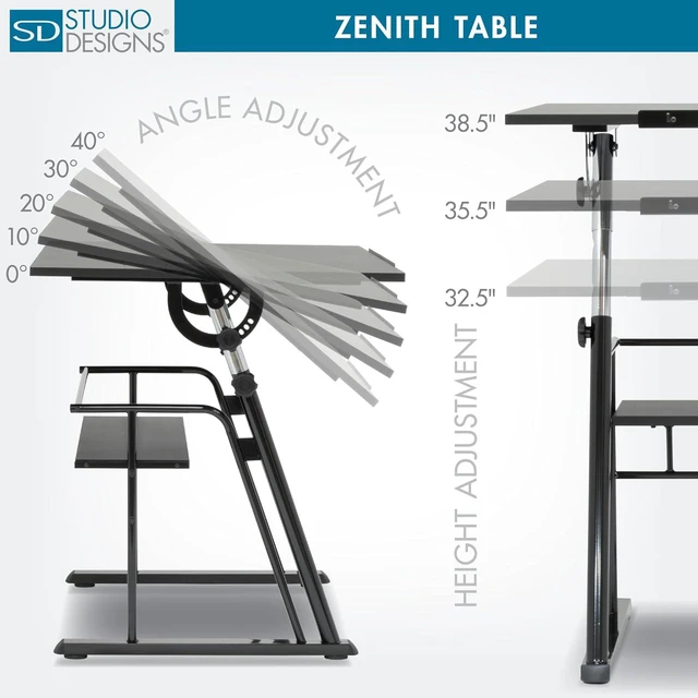Alt view image 5 of 7 - Studio Designs Zenith Drafting Table with Adjustable Height & Angle MDF Work Surface, Modern Artist Workstation for Drawing, Drafting, Sketching & Design