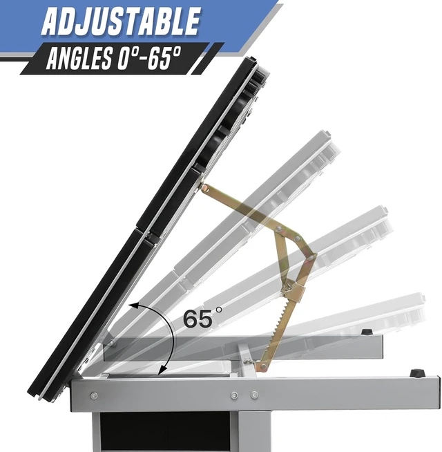 Alt view image 3 of 7 - Drafting Table with Angle Adjustable Glass Top, Drawing Table with Storage Drawers,Casters, Art Desk Ideal for Drawing, Painting, Writing, Home Office, Clear Glass
