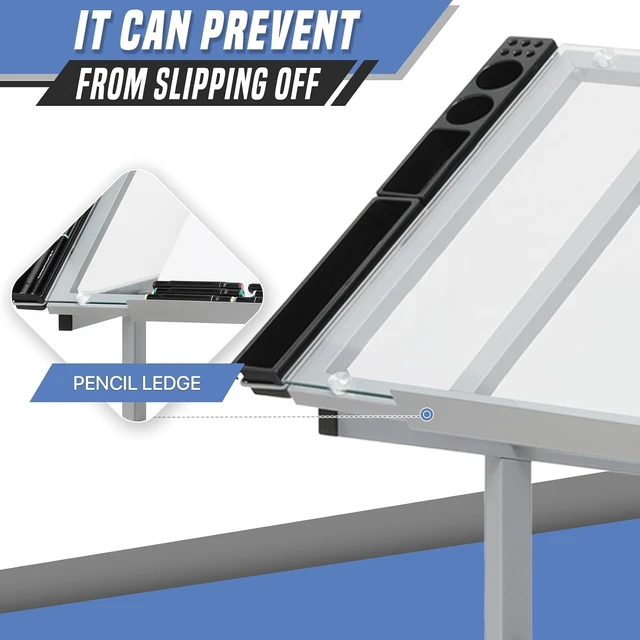 Alt view image 6 of 7 - Drafting Table with Angle Adjustable Glass Top, Drawing Table with Storage Drawers,Casters, Art Desk Ideal for Drawing, Painting, Writing, Home Office, Clear Glass