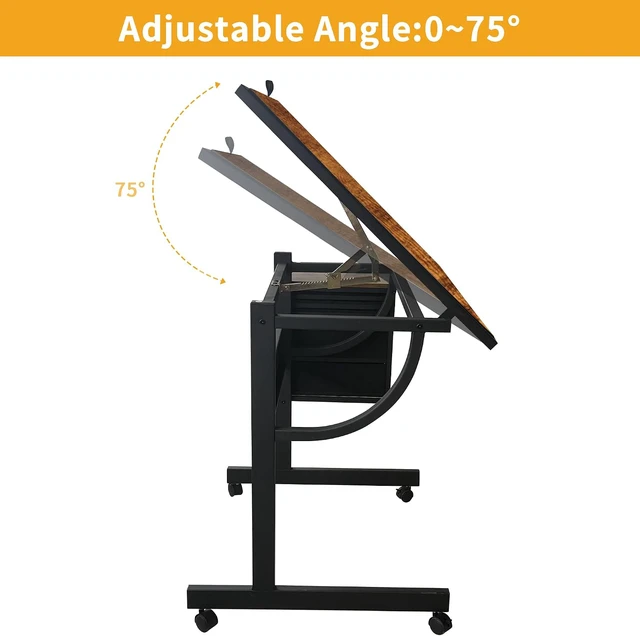 Alt view image 5 of 7 - 2 in 1 Puzzle Table Double-Sided with Wheels, Adjustable Drafting Desk with Drawers, Felt Storage Trays,, Art Table with 75° Tilted Tabletop, Painting Work Station for Home Office, Crafting, Brown