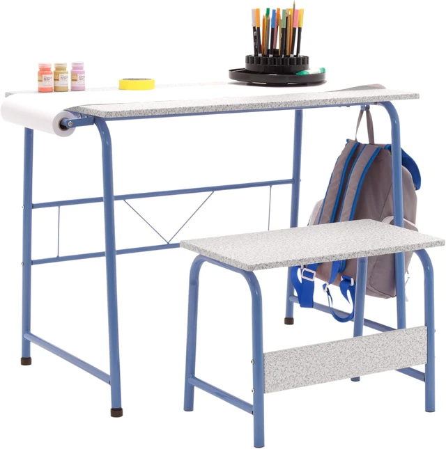 Alt view image 3 of 7 - Project Center, Kids Craft Table with Bench In Blue / Spatter Gray 55126