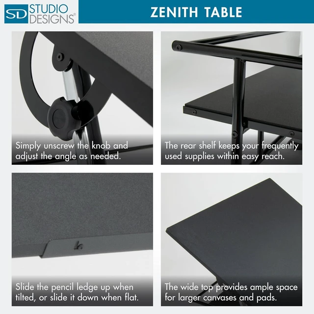 Alt view image 6 of 7 - Studio Designs Zenith Drafting Table with Adjustable Height & Angle MDF Work Surface, Modern Artist Workstation for Drawing, Drafting, Sketching & Design